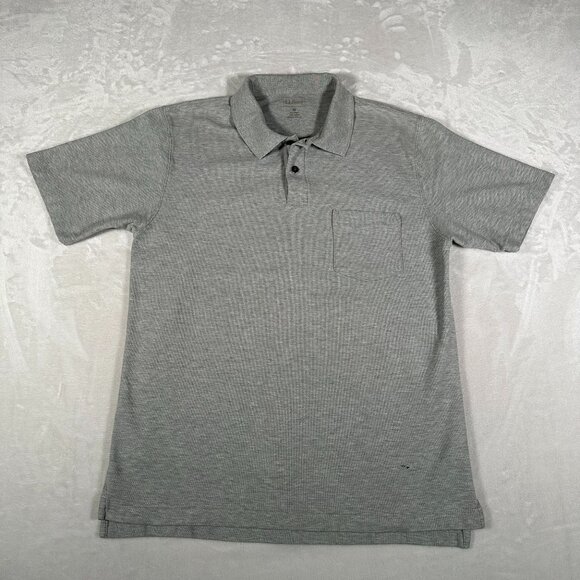 L.L. Bean Polo Shirt Men Size M Gray Short Sleeve 100% Cotton Single Pocket - Picture 1 of 9